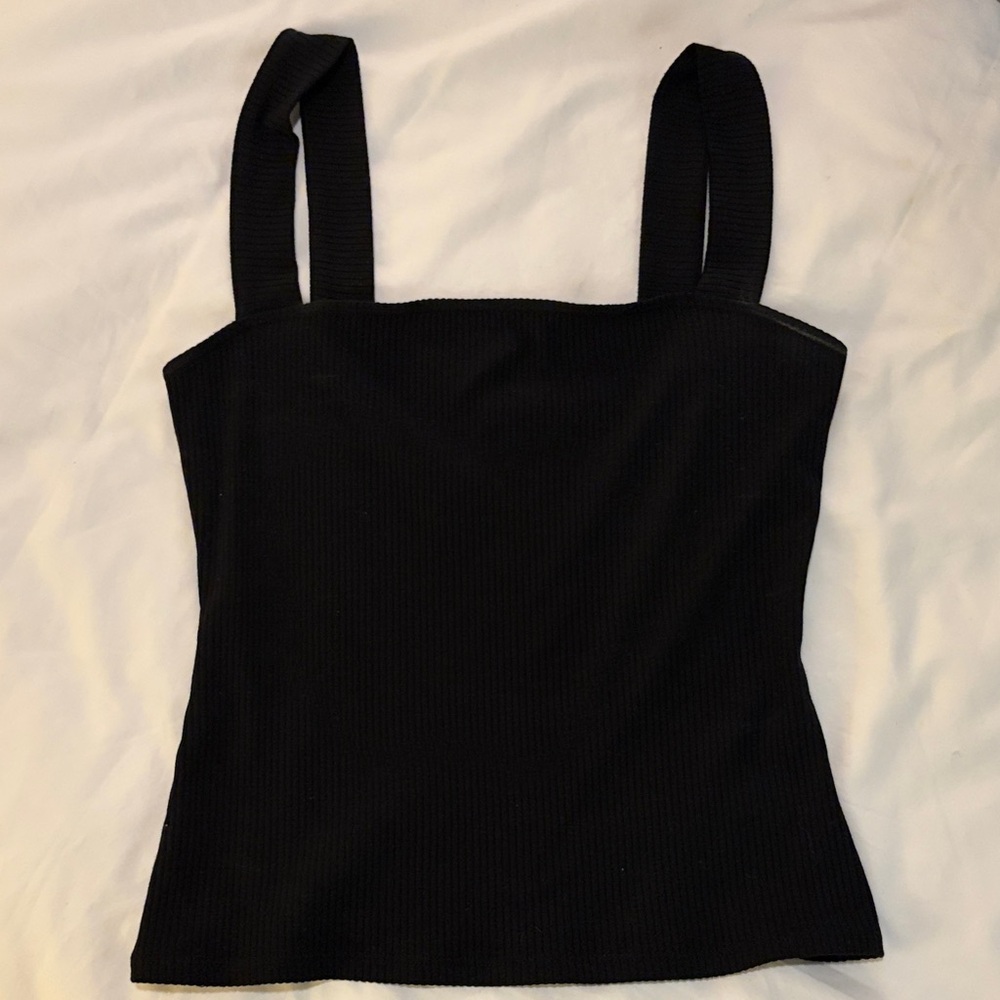 Reformation Black Ribbed Cropped Tank
